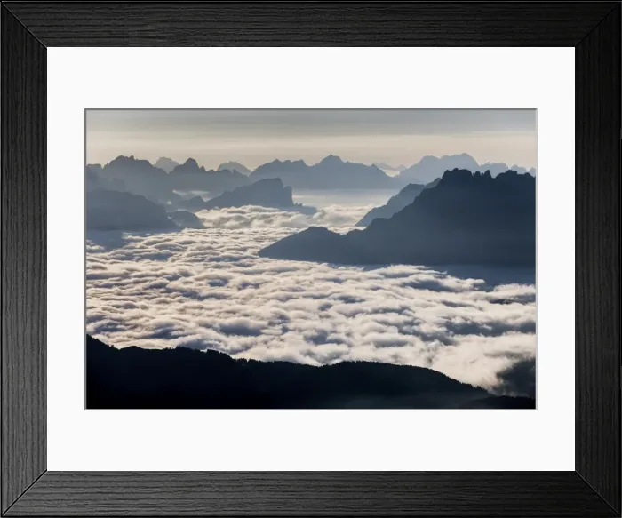 Framed Print : Low fog at Agordino, from le Selle pass, Trentino alto Adige, Italy Framed Print : Low fog at Agordino, from le Selle pass, Trentino alto Adige, Italy