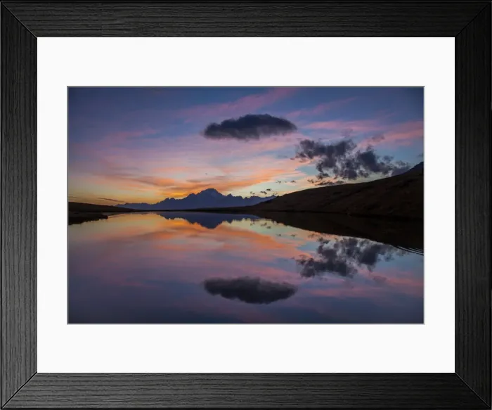 Framed Print : Lake of Campagneda at sunset, in the background Disgrazia mountain, Malenco valley