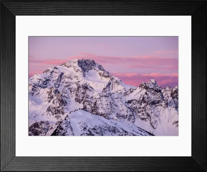 Framed Print : Sunrise on the Disgrazia mountain in winter, Malenco valley, Lombardy, Italy Framed Print : Sunrise on the Disgrazia mountain in winter, Malenco valley, Lombardy, Italy