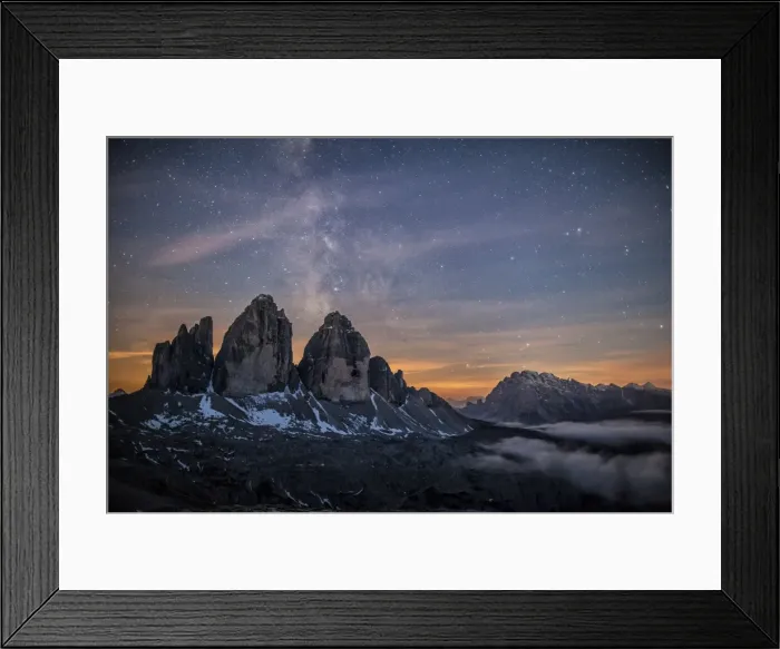 Framed Print : The Milky Way with its stars appear in a summer night on the Three Peaks of Lavaredo Framed Print : The Milky Way with its stars appear in a summer night on the Three Peaks of Lavaredo