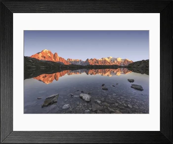 Framed Print : Sunset over Lac de Cheserys. In the background the range of Mont Blanc. Haute Savoie Framed Print : Sunset over Lac de Cheserys. In the background the range of Mont Blanc. Haute Savoie