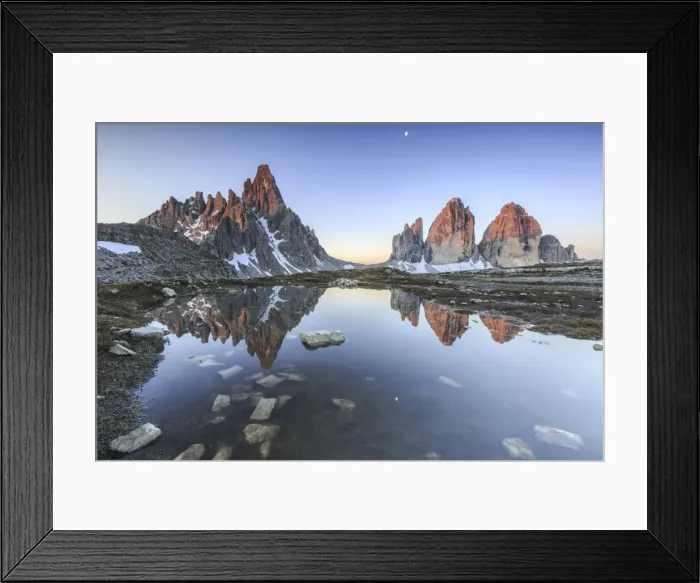 Framed Print : Three Peaks and Mount Paterno reflected in the lake Framed Print : Three Peaks and Mount Paterno reflected in the lake