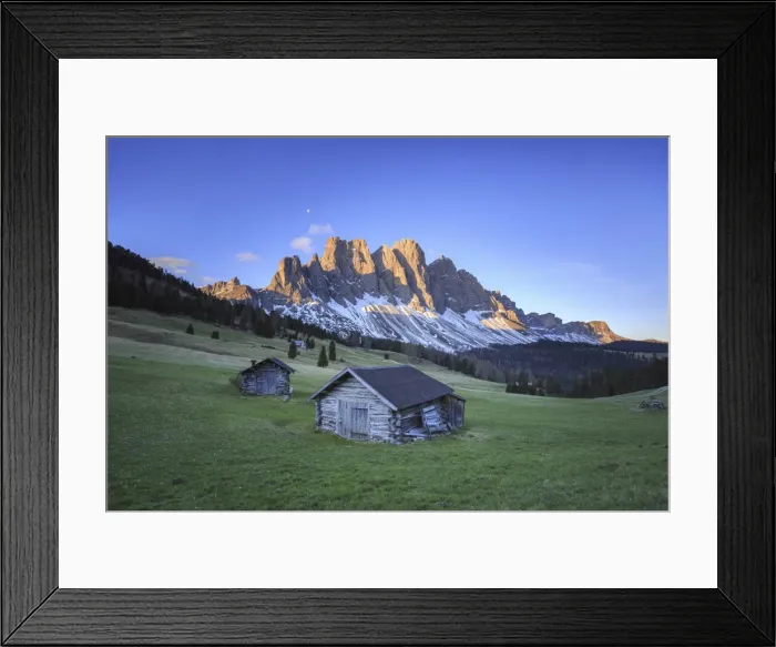 Framed Print : The group of Odle viewed from Gampen Alm at dawn Framed Print : The group of Odle viewed from Gampen Alm at dawn