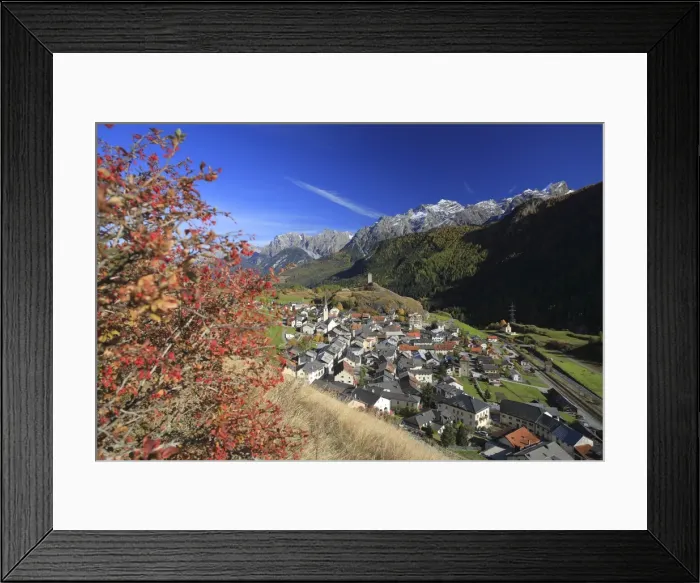 Framed Print : The village of Ardez in autumn in the low Engadine. Swiss national park. Switzerland