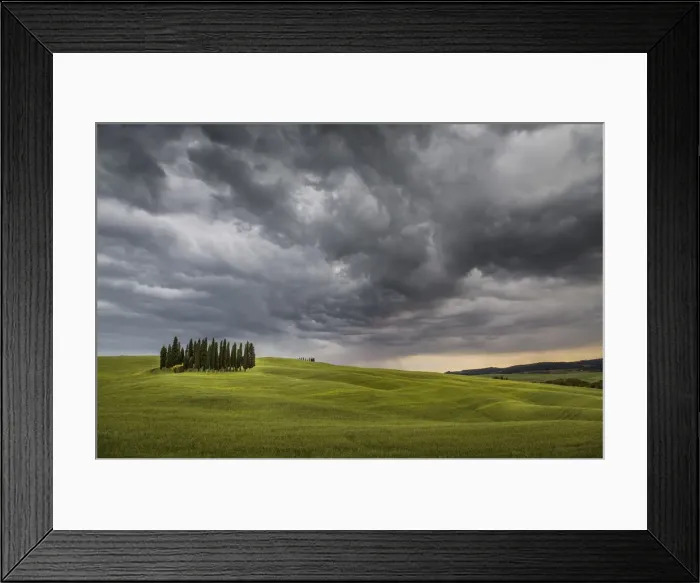 Framed Print : San Quirico d Orcia, Tuscany, Italy. Cypresses and stormy sky Framed Print : San Quirico d Orcia, Tuscany, Italy. Cypresses and stormy sky