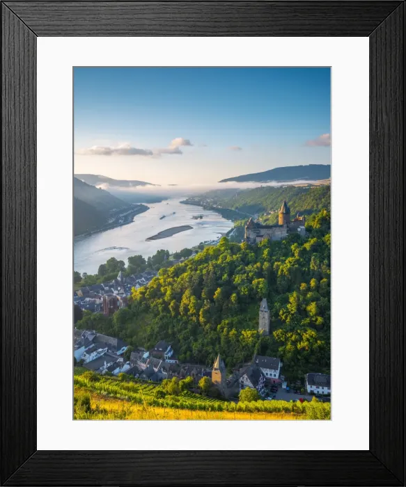Framed Print : Germany, Rhineland Palatinate, Bacharach and Burg Stahleck (Stahleck Castle), River Rhine Framed Print : Germany, Rhineland Palatinate, Bacharach and Burg Stahleck (Stahleck Castle), River Rhine