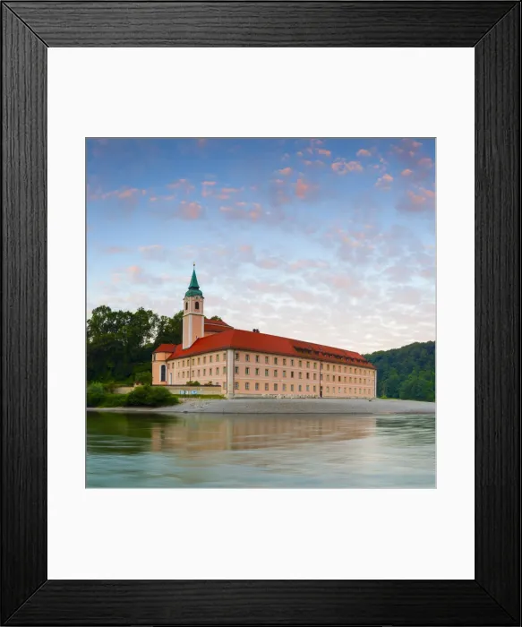 Framed Print : The picturesque Weltenburg Abbey & The River Danube illuminated at sunrise, Lower Bavaria