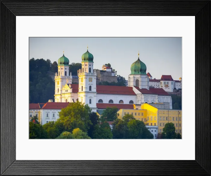 Framed Print : St. Stephans Cathedral & Veste Oberhaus fortress illuminated at sunset, Passau, Lower Bavaria Framed Print : St. Stephans Cathedral & Veste Oberhaus fortress illuminated at sunset, Passau, Lower Bavaria
