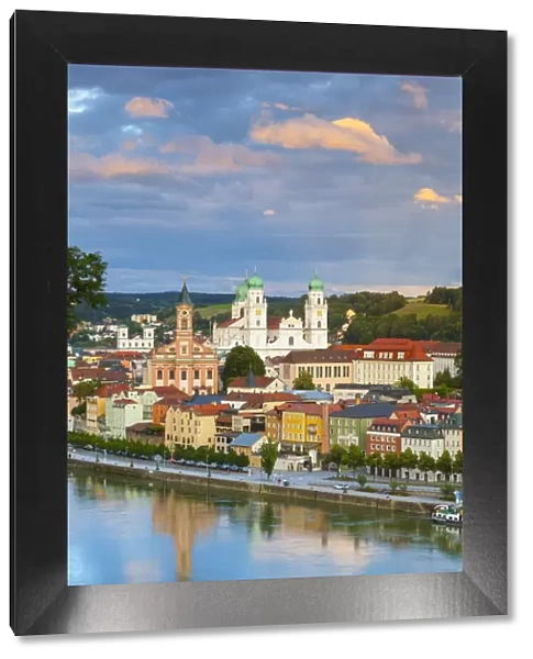 Elevated view towards the picturesque city of Passau at sunset, Passau, Lower Bavaria