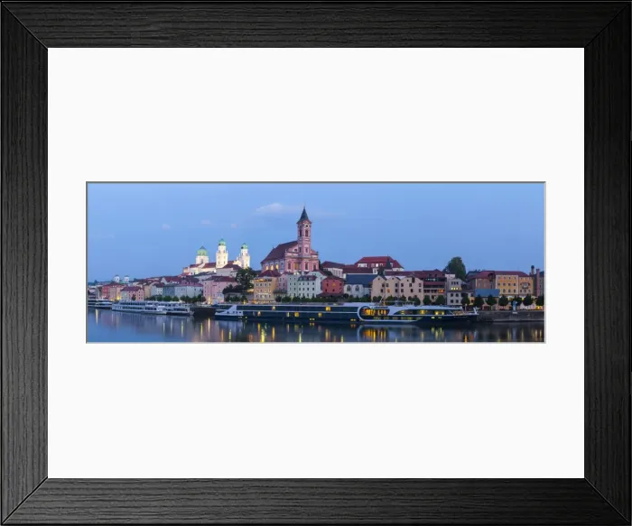 Framed Print : St. Pauls church & St. Stephans Cathedral illuminated at dusk, Passau, Lower Bavaria Framed Print : St. Pauls church & St. Stephans Cathedral illuminated at dusk, Passau, Lower Bavaria