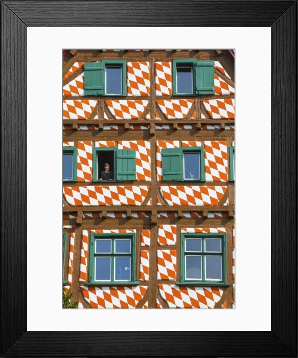 Framed Print : Ornate Half Timbered house in Ulms Fishermen and Tanners district, Ulm, Baden-Wurttemberg