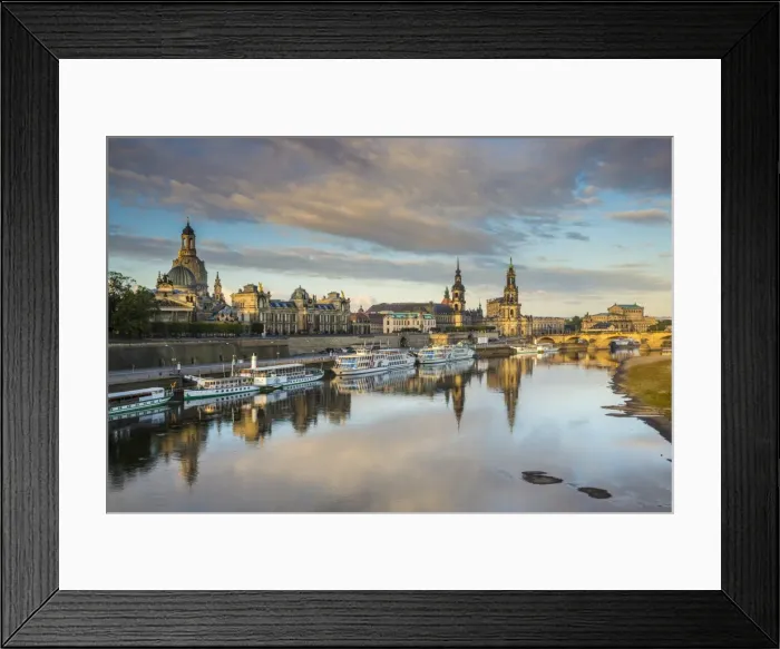 Framed Print : Elbe River, and city skyline, Dresden, Saxony, Germany Framed Print : Elbe River, and city skyline, Dresden, Saxony, Germany