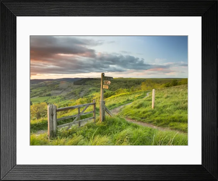 Framed Print : United Kingdom, England, North Yorkshire, Sutton Bank. A signpost on the Cleveland Way Framed Print : United Kingdom, England, North Yorkshire, Sutton Bank. A signpost on the Cleveland Way