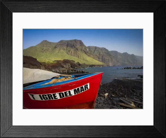 Framed Print : Spain, Canary Islands, Tenerife, Punta de Teno, fishing boats and coastal landscape