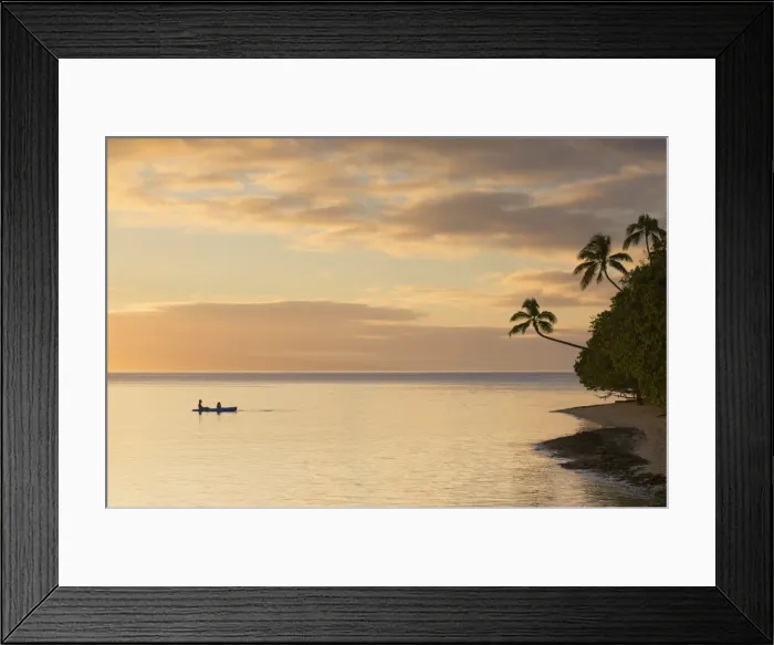 Framed Print : People kayaking at sunset, Leleuvia Island, Lomaiviti Islands, Fiji