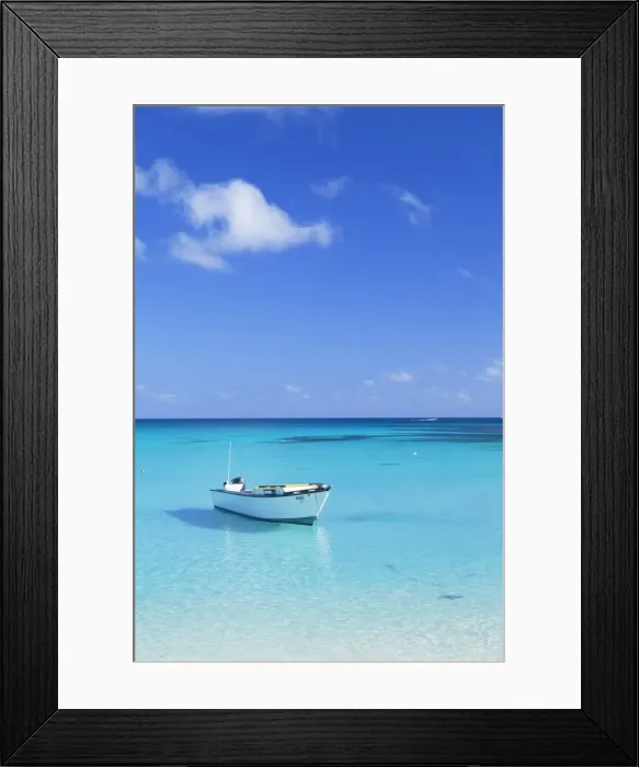 Framed Print : Boat on Blue Lagoon, Nacula Island, Yasawa Islands, Fiji