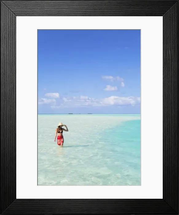 Framed Print : Woman at Blue Lagoon, Fakarava, Tuamotu Islands, French Polynesia (MR) Framed Print : Woman at Blue Lagoon, Fakarava, Tuamotu Islands, French Polynesia (MR)