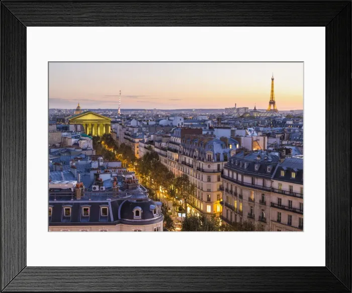 Framed Print : Eiffel Tower & Paris skyline at dusk, Paris, France