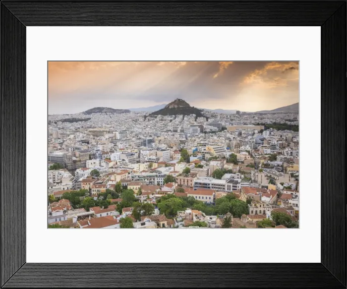 Framed Print : Greece, Attica, Athens, View of Central Athens - Plaka towards Lykavittos Hill