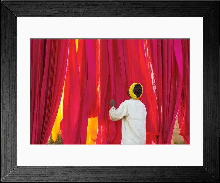 Framed Print : Sari Factory, Textiles dried in the open air, The textiles are hung to dry on bamboo rods Framed Print : Sari Factory, Textiles dried in the open air, The textiles are hung to dry on bamboo rods