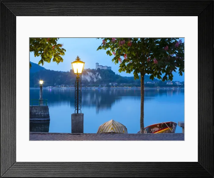 Framed Print : La Rocca fortress viewed from Arona at dusk, Lake Maggiore, Piedmont, Italy Framed Print : La Rocca fortress viewed from Arona at dusk, Lake Maggiore, Piedmont, Italy