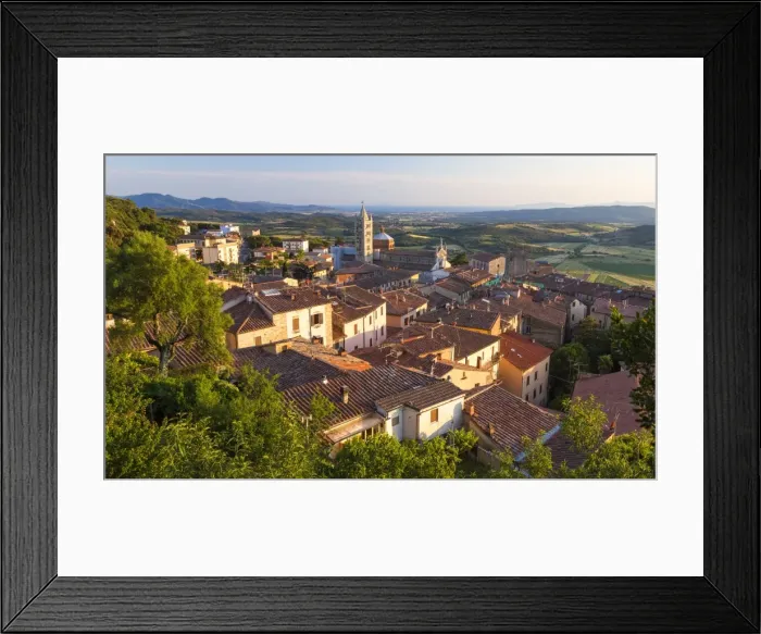 Framed Print : View at sunset over Massa Marittima, Tuscany, Italy