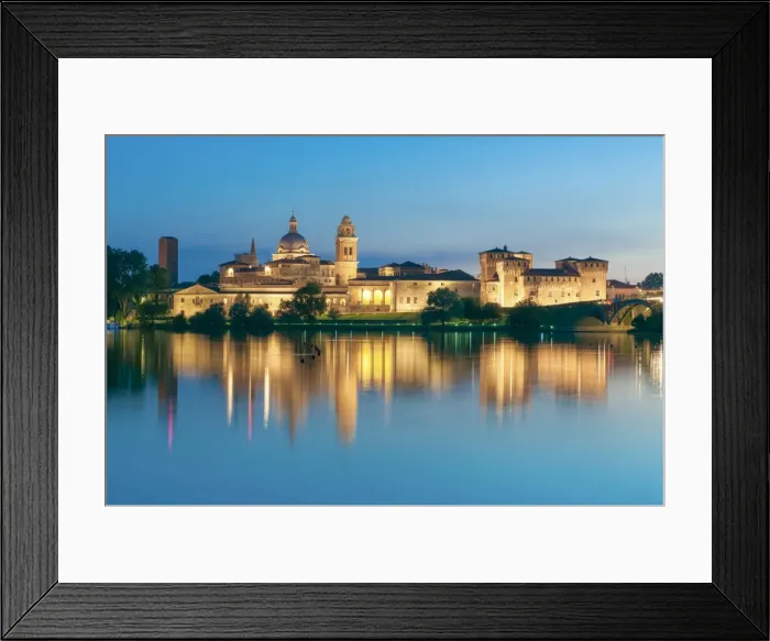 Framed Print : Mantova, Lombardy, Italy. Mincios banks with historical buildings at sunset Framed Print : Mantova, Lombardy, Italy. Mincios banks with historical buildings at sunset