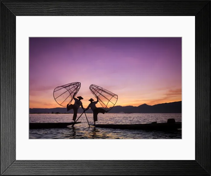 Framed Print : Myanmar (Burma), Shan State, Inle Lake, local fishermen at sunset Framed Print : Myanmar (Burma), Shan State, Inle Lake, local fishermen at sunset