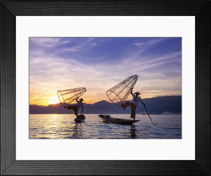 Framed Print : Myanmar (Burma), Shan State, Inle Lake, local fishermen at sunset Framed Print : Myanmar (Burma), Shan State, Inle Lake, local fishermen at sunset