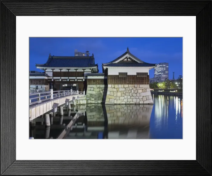 Framed Print : Tower and moat of Hiroshima castle at dusk, Hiroshima, Hiroshima Prefecture, Japan Framed Print : Tower and moat of Hiroshima castle at dusk, Hiroshima, Hiroshima Prefecture, Japan