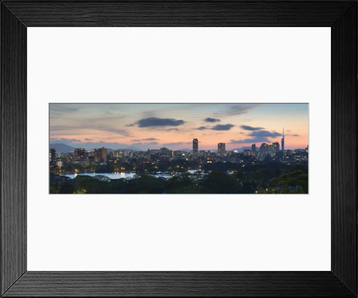 Framed Print : View of skyline of coastal area of Fukuoka at sunset, Kyushu, Japan Framed Print : View of skyline of coastal area of Fukuoka at sunset, Kyushu, Japan