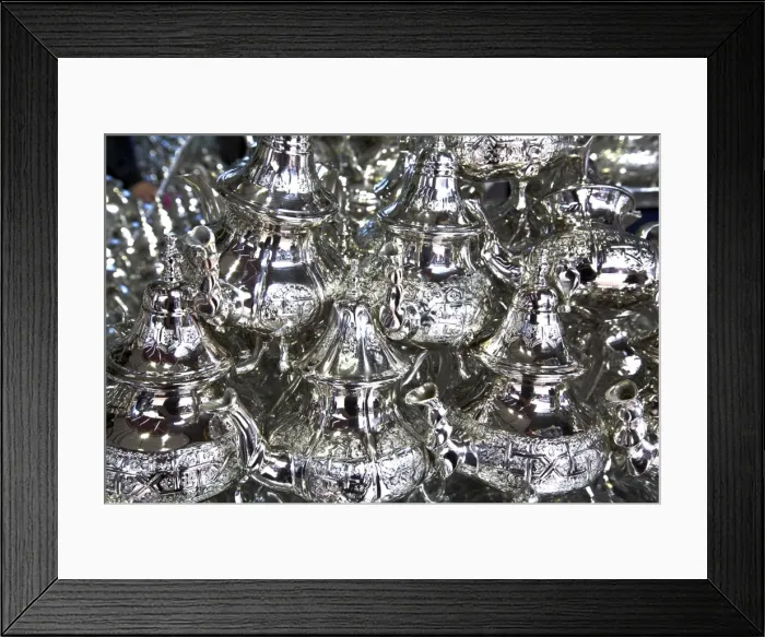 Framed Print : Teapots For Sale, The Medina, Rabat, Morocco, North Africa Framed Print : Teapots For Sale, The Medina, Rabat, Morocco, North Africa
