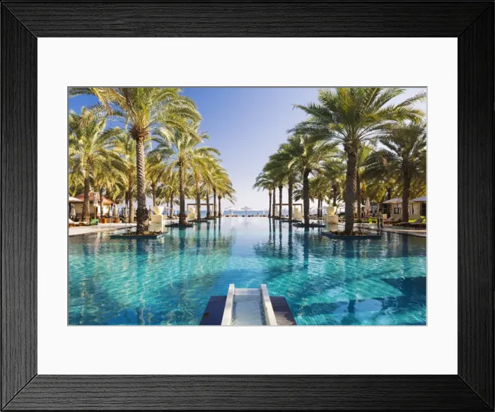 Framed Print : Oman. Muscat Governorate, Muscat. The 50 metre infinity pool at the Ritz Carlton Framed Print : Oman. Muscat Governorate, Muscat. The 50 metre infinity pool at the Ritz Carlton