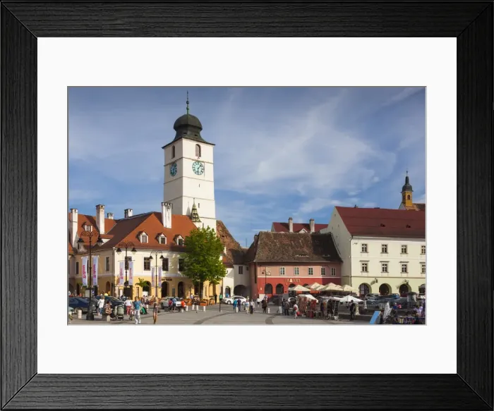 Framed Print : Romania, Transylvania, Sibiu, Piata Mica Square and Council Tower