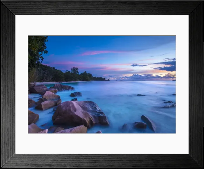 Framed Print : Beach at sunset, La Digue, Seychelles Framed Print : Beach at sunset, La Digue, Seychelles