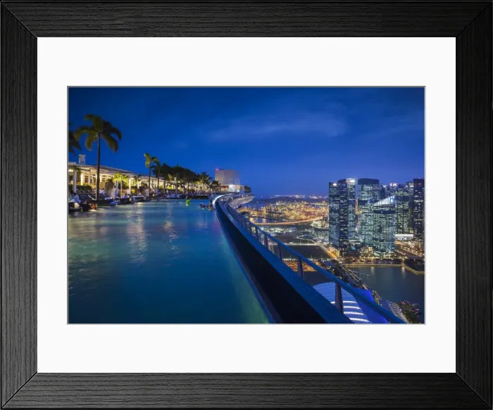 Framed Print : Singapore, Marina Bay Sands Hotel, rooftop swimming pool, dusk