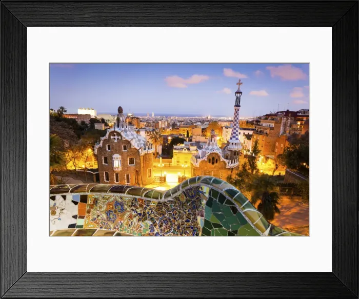 Framed Print : Barcelona, Park Guell, Spain, the modernism park designed by Antonio Gaudi, dusk Framed Print : Barcelona, Park Guell, Spain, the modernism park designed by Antonio Gaudi, dusk