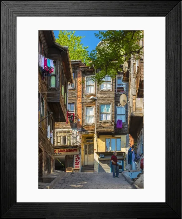 Framed Print : Traditional Ottoman timber houses in Fatih district, Istanbul, Turkey