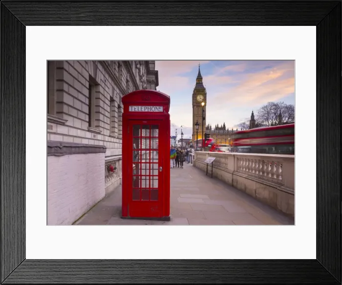 Framed Print : Big Ben, Houses of Parliament and a red phone box, London, England Framed Print : Big Ben, Houses of Parliament and a red phone box, London, England