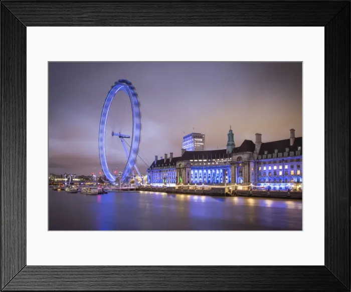 Framed Print : London Eye (Millennium Wheel) and former County Hall, South Bank, London, England Framed Print : London Eye (Millennium Wheel) and former County Hall, South Bank, London, England