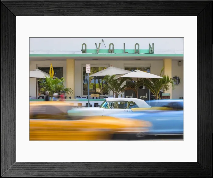 Framed Print : U. S. A, Miami, Miami Beach, South Beach, Ocean Drive, Traffic passing Yellow and white