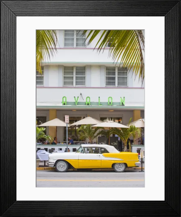 Framed Print : U. S. A, Miami, Miami Beach, South Beach, Ocean Drive, Yellow and white vintage car Framed Print : U. S. A, Miami, Miami Beach, South Beach, Ocean Drive, Yellow and white vintage car