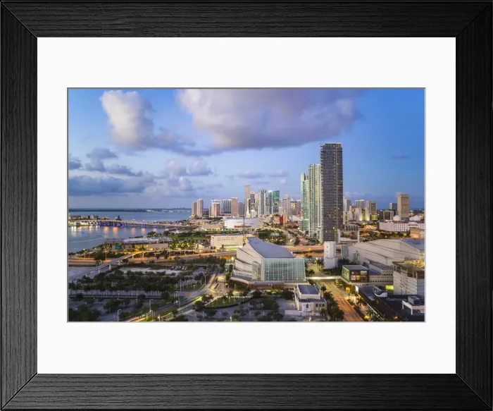 Framed Print : Elevated view over Biscayne Boulevard and the skyline of Miami, Florida, USA Framed Print : Elevated view over Biscayne Boulevard and the skyline of Miami, Florida, USA