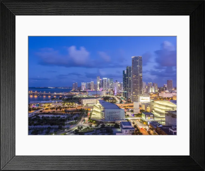 Framed Print : Elevated view over Biscayne Boulevard and the skyline of Miami, Florida, USA Framed Print : Elevated view over Biscayne Boulevard and the skyline of Miami, Florida, USA