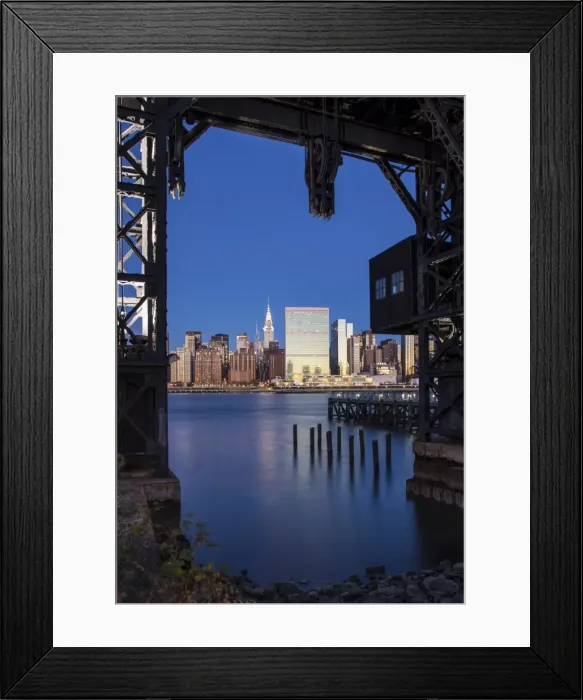 Framed Print : Chrysler & UN Buildings and Midtown Manhattan skyline from Queens, New York City Framed Print : Chrysler & UN Buildings and Midtown Manhattan skyline from Queens, New York City