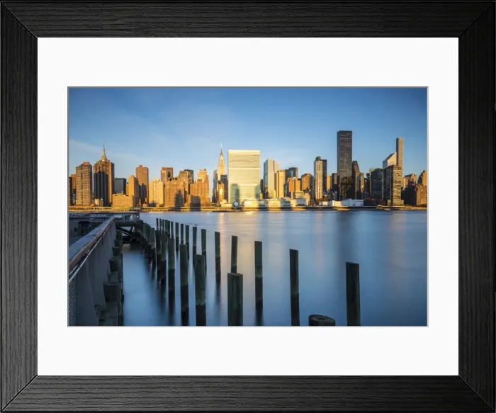 Framed Print : Chrysler & UN Buildings and Midtown Manhattan skyline from Queens, New York City Framed Print : Chrysler & UN Buildings and Midtown Manhattan skyline from Queens, New York City