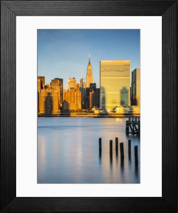 Framed Print : Chrysler & UN Buildings and Midtown Manhattan skyline from Queens, New York City Framed Print : Chrysler & UN Buildings and Midtown Manhattan skyline from Queens, New York City