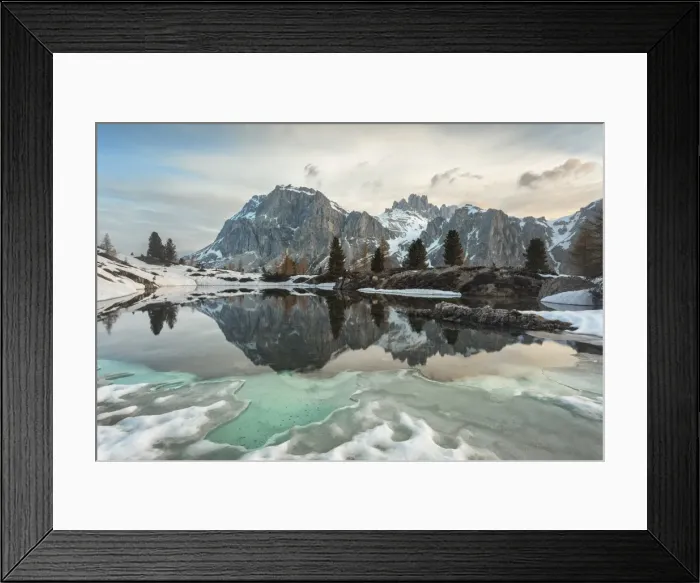Framed Print : Lake Limedes in late spring, Dolomites, Belluno, Veneto, Italy. Group of Lagazuoi Framed Print : Lake Limedes in late spring, Dolomites, Belluno, Veneto, Italy. Group of Lagazuoi