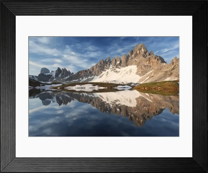 Framed Print : Paterno mount (Paternkofel) and Crode of Piani reflected in the Piani Lake (Bodenseen) Framed Print : Paterno mount (Paternkofel) and Crode of Piani reflected in the Piani Lake (Bodenseen)