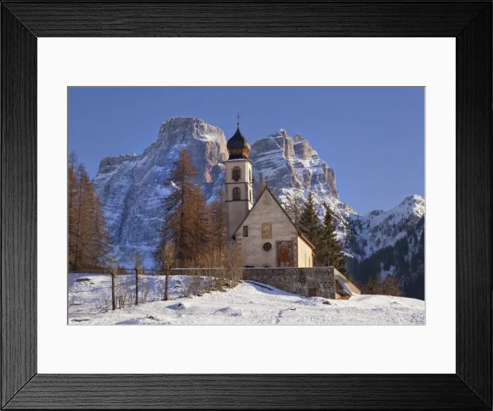 Framed Print : Selva di Cadore, Veneto, Italy. The church of Santa Fosca is located in the homonymous Framed Print : Selva di Cadore, Veneto, Italy. The church of Santa Fosca is located in the homonymous